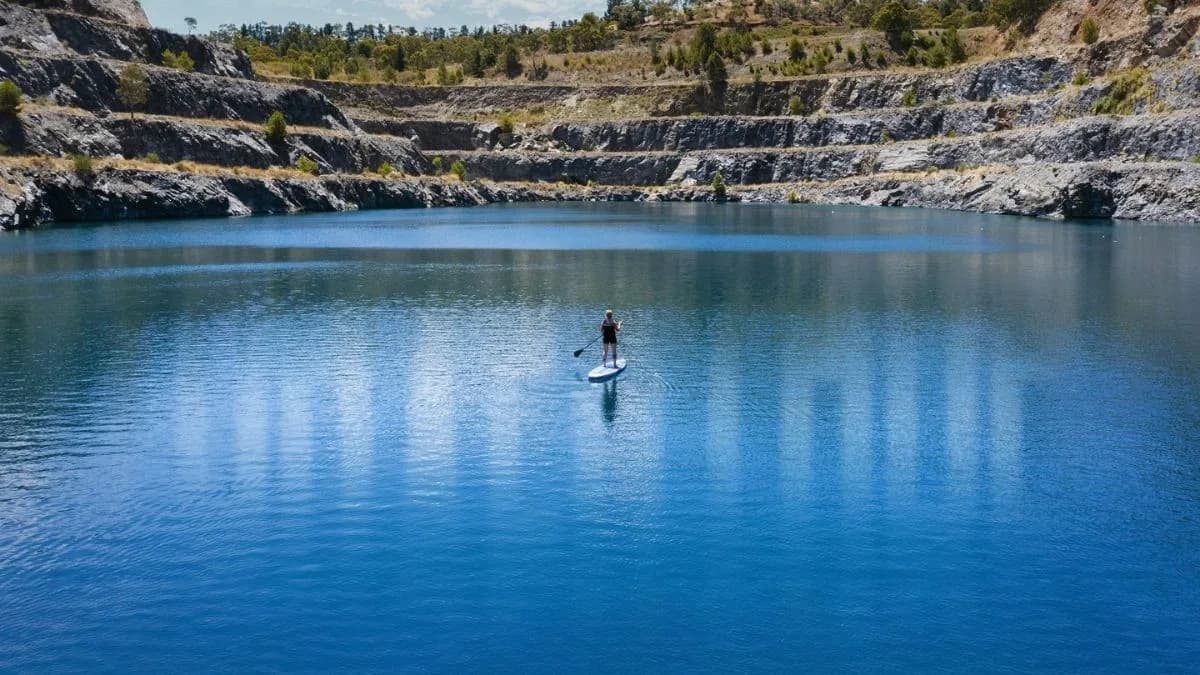 Paddleboarding on the quarry lake at Highbury